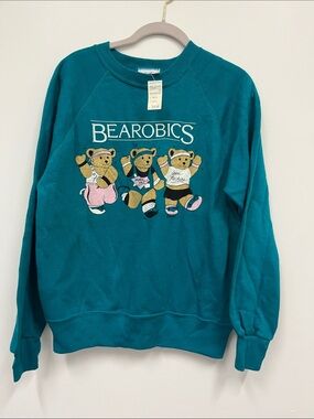 Vintage Mervyn's Teal Crewneck Sweater - Graphic Bear Fitness Design size L